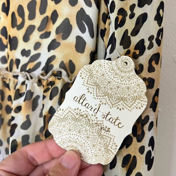 NWT Altar'd State Leopard Print Long Sleeve Flowy Tiered Mini Dress Size S - Picture 8 of 13